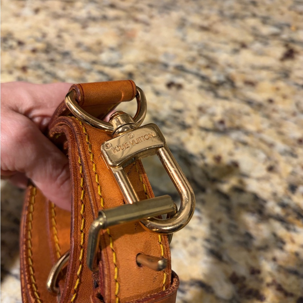 Authentic Louis Vuitton Brown and Tan Leather Shoulder Strap with Gold Hardware - Picture 3 of 11